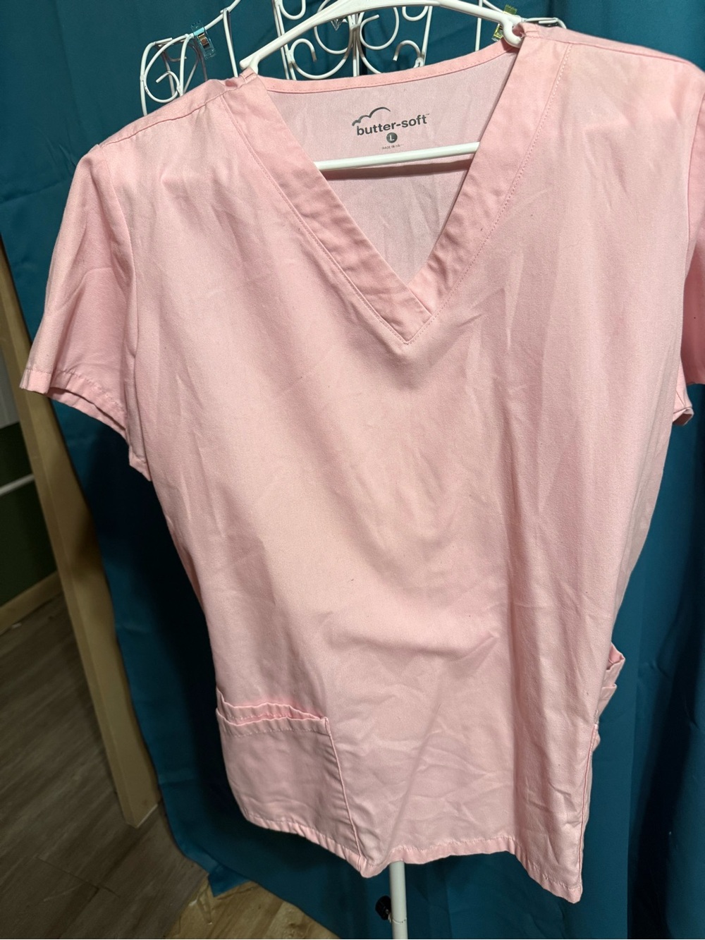 Butter Soft Women's Light Pink V-Neck Short Sleeve Scrub Top